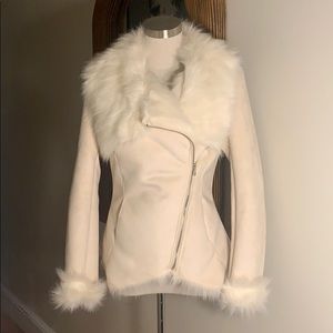 Cache White Faux Fur and Shearling Jacket NWT